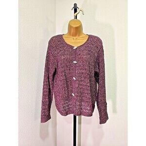 Vintage Sigrid Olsen Purple Cottage Sheer Open Knit Crochet Cardigan Womens Lg